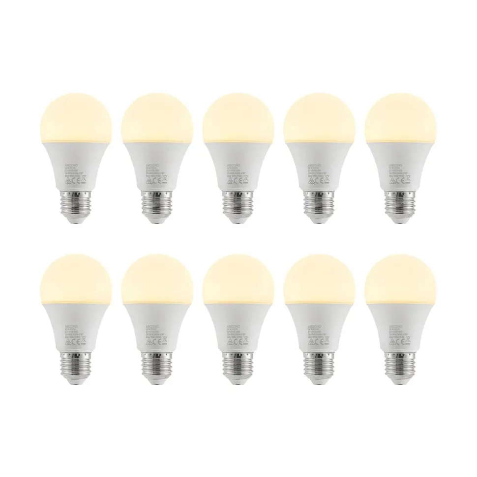 LED-pære E27 A60 9,5 W 3.000 K opal sæt med 10 stk