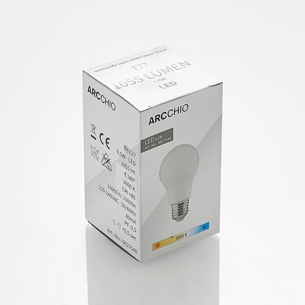 LED-pære E27 A60 9,5 W 3.000 K opal sæt med 10 stk