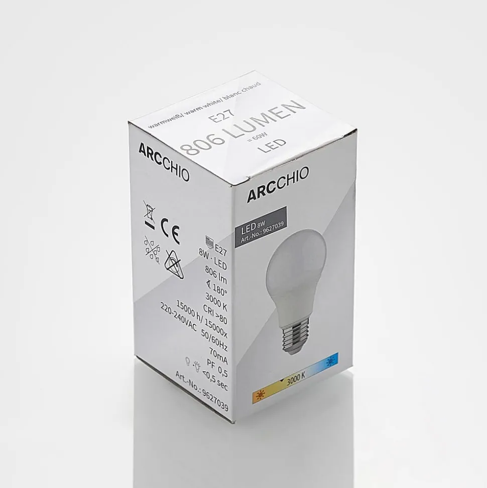 LED-pære E27 A60 8 W 3.000 K opal, sæt med 3 stk