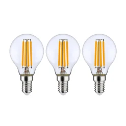 LED-pære E14 P45, 4W, klar, 2.700K, dæmpbar, sæt med 3 stk