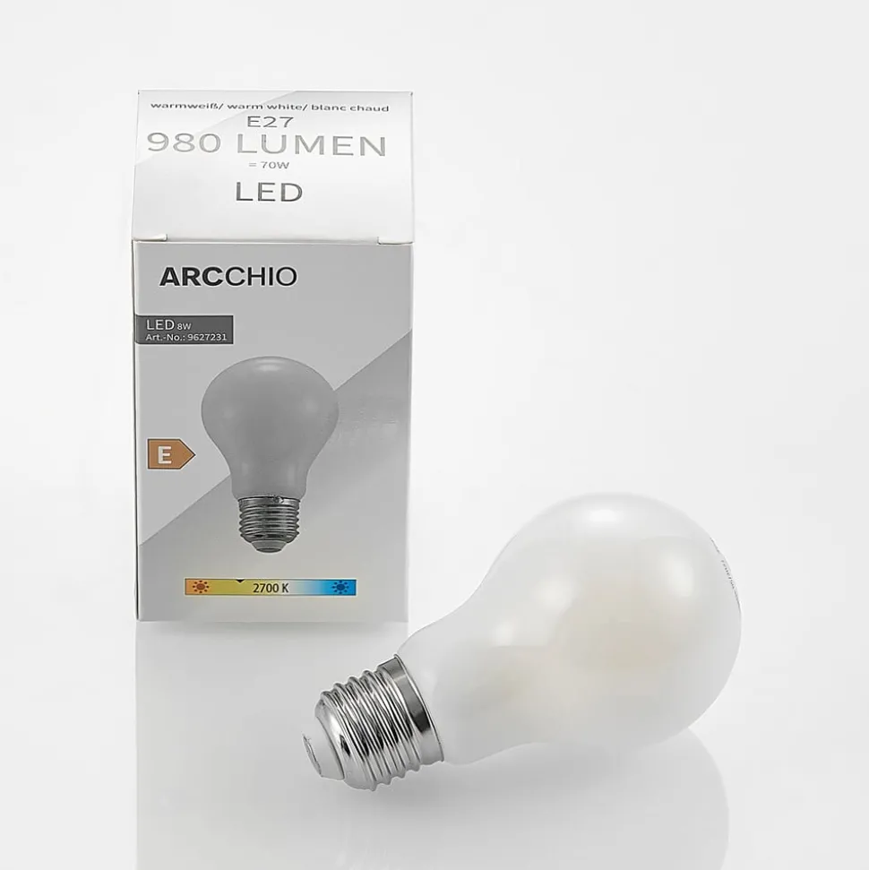 LED-pære E27 8W 2.700 K dæmpes opal 3 stk