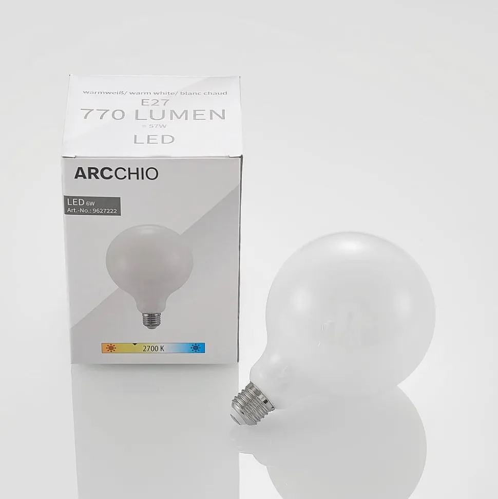 LED-pære E27 6W 2.700K G125 Globe, dæmpbar, opal