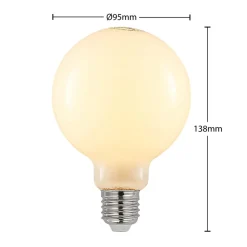 LED-pære E27 8W 2.700K G95 Globe, dæmpbar, opal