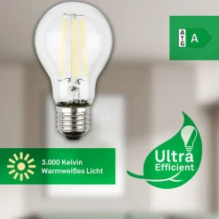 LED-pære E27 4W klar 3000K 840 lm energiklasse 2er