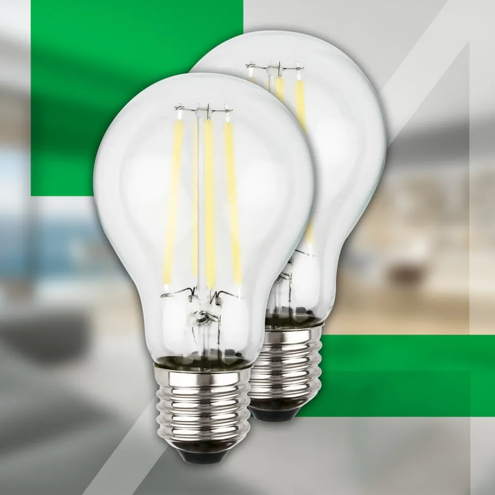 LED-pære E27 4W klar 3000K 840 lm energiklasse 2er