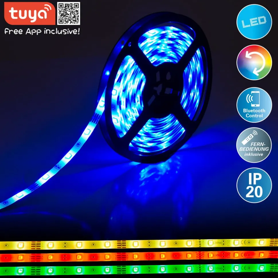 LED-RGB stripe med fjernbetjening, længde 5 meter