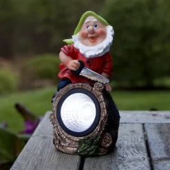 LED-solcellelampe Gnomy farverig/rød plast 21 cm skovhugger