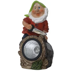 LED-solcellelampe Gnomy farverig/rød plast 21 cm skovhugger