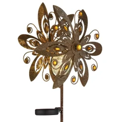 LED-solcellelampe 36578, jordspyd, rustbrun, metal, glas