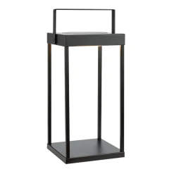 LED-solcellelanterne Pure, sort, USB, metal, højde 42 cm