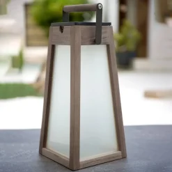 LED-solcellelygte Tecka, teaktræ Duratec grå 39 cm