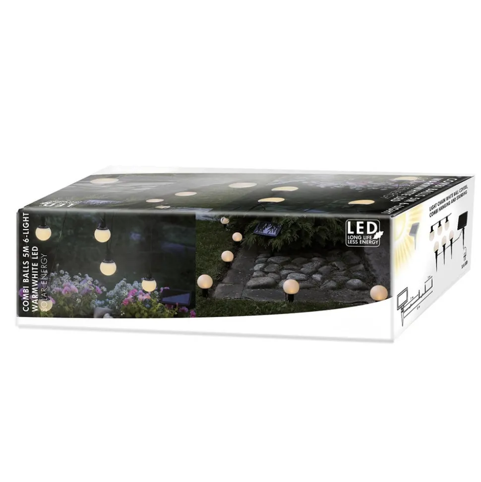 LED-solcellelyskæde combo, 6 lyskilder, IP44, plast