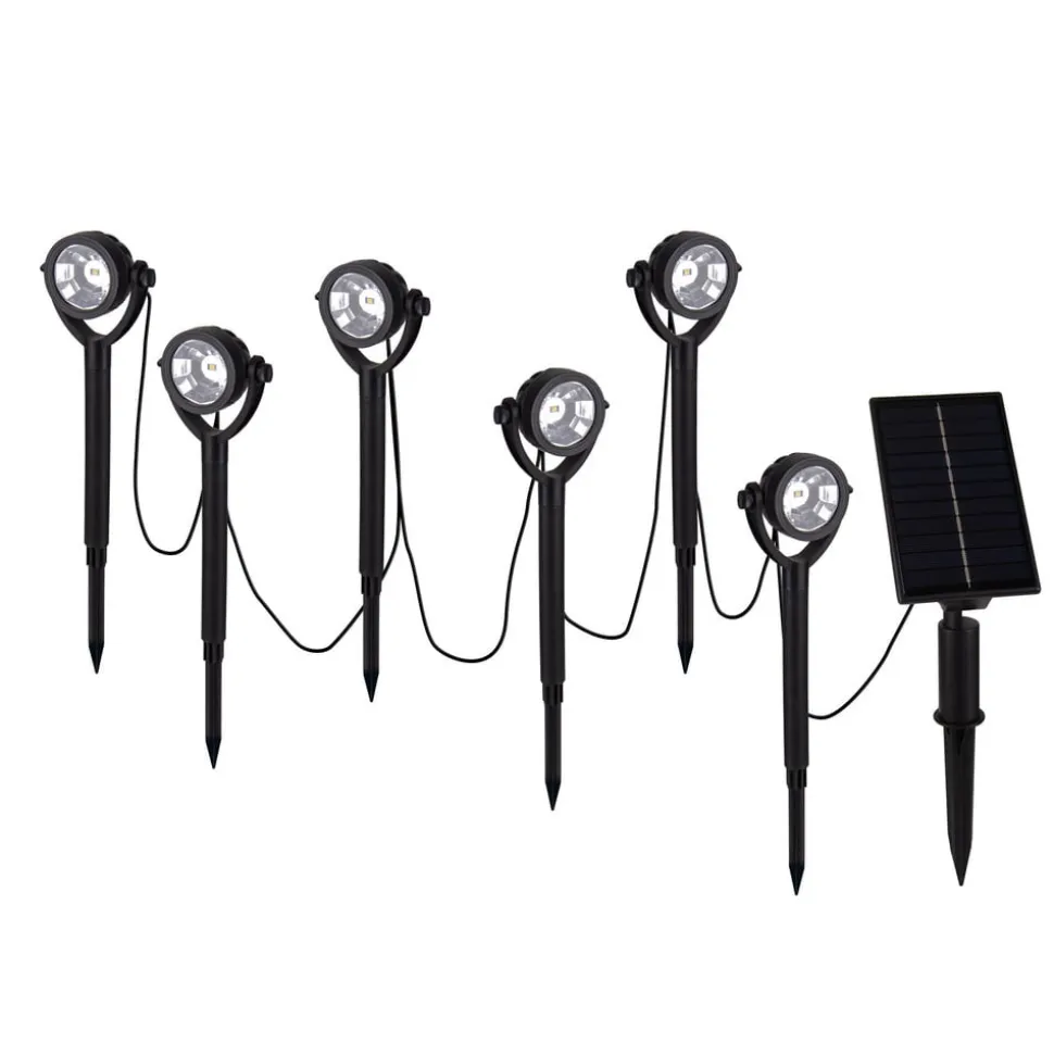 LED-spot med jordspyd NOMI, sort, 6 stk. sæt, IP44