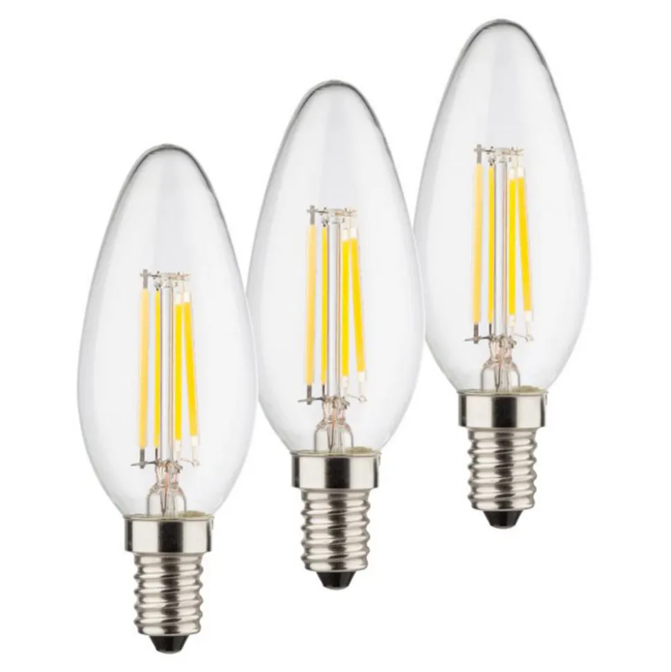 LED stearinlyspære E14 4W 2.700K Filament sæt med 3 stk