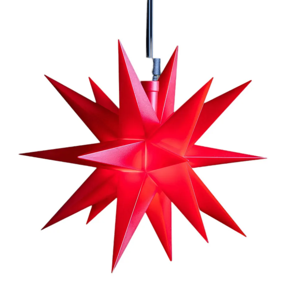 LED-stjerne, ude, 18-takket, Ø 12 cm, batteri, rød