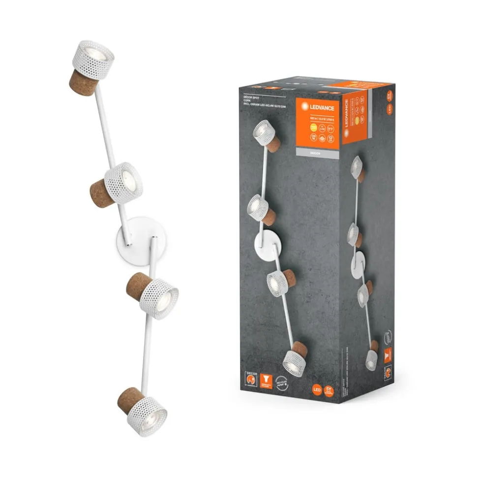 LEDVANCE LED loftspot Cork, GU10, 4-lys, dæmpbar, hvid