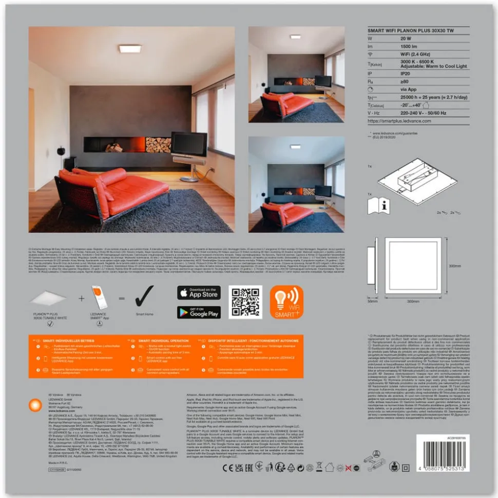LEDVANCE SMART+ WiFi Planon Plus, CCT, 30 x 30 cm