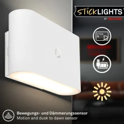 LED-væglampe Chat, hvid, 16 cm, plast, sensor