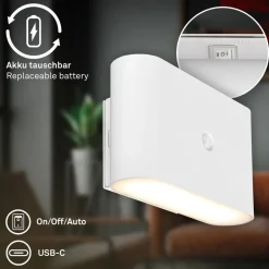 LED-væglampe Chat, hvid, 16 cm, plast, sensor