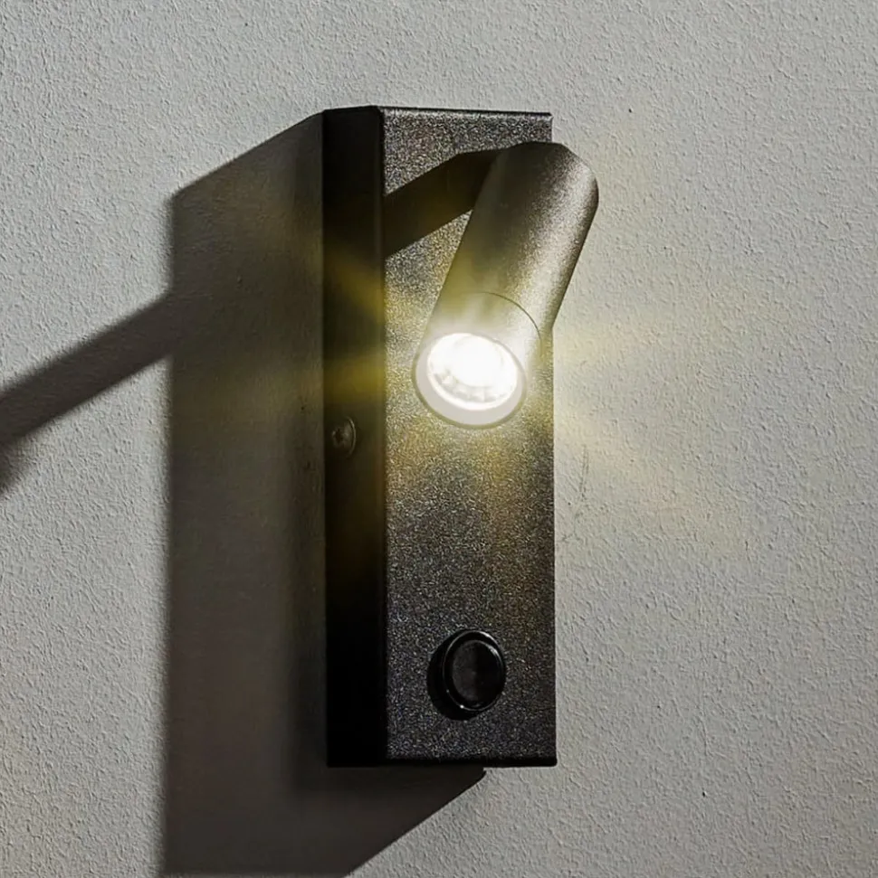 LED-væglampe Enzo kantet med afbryder, sort