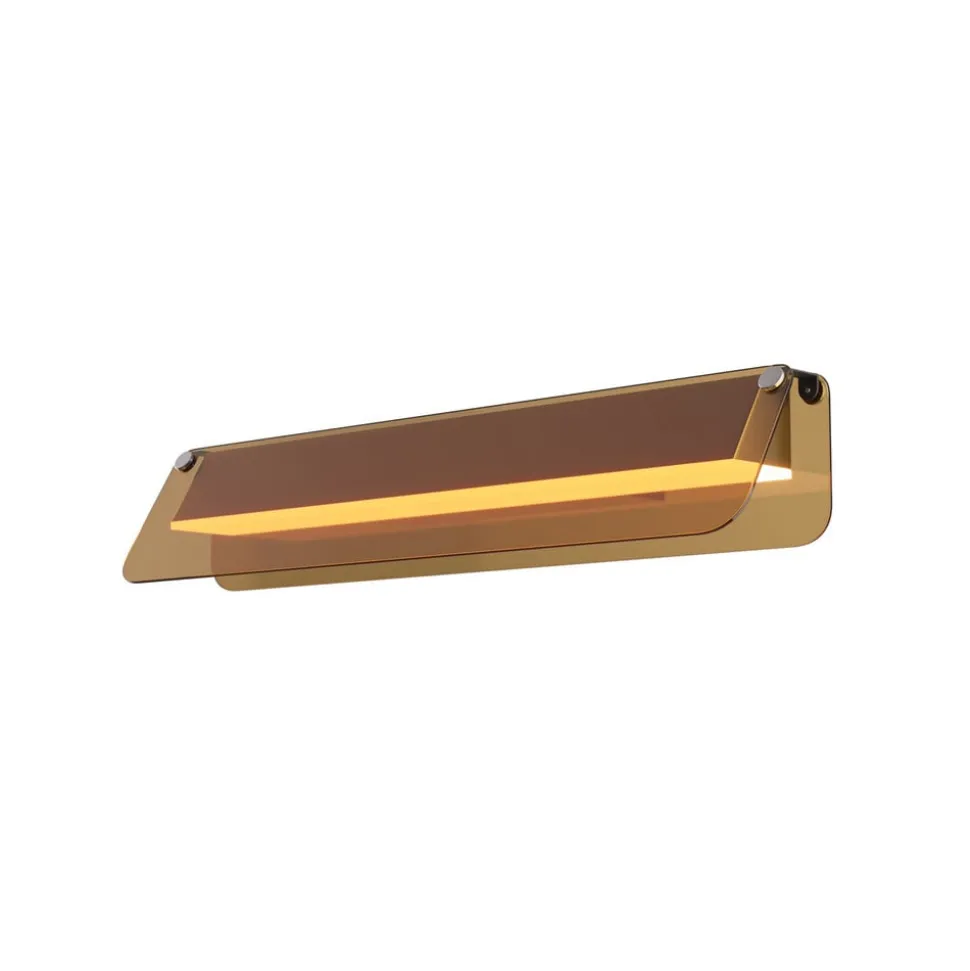 LED-væglampe FLAT, ravfarvet/messing, bredde 43 cm, glas/metal