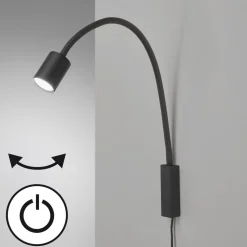 LED-væglampe Justi, sandsort, højde 52 cm, metal