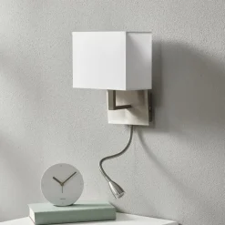 LED-væglampe 6519 med LED-læselampe, satineret sølv