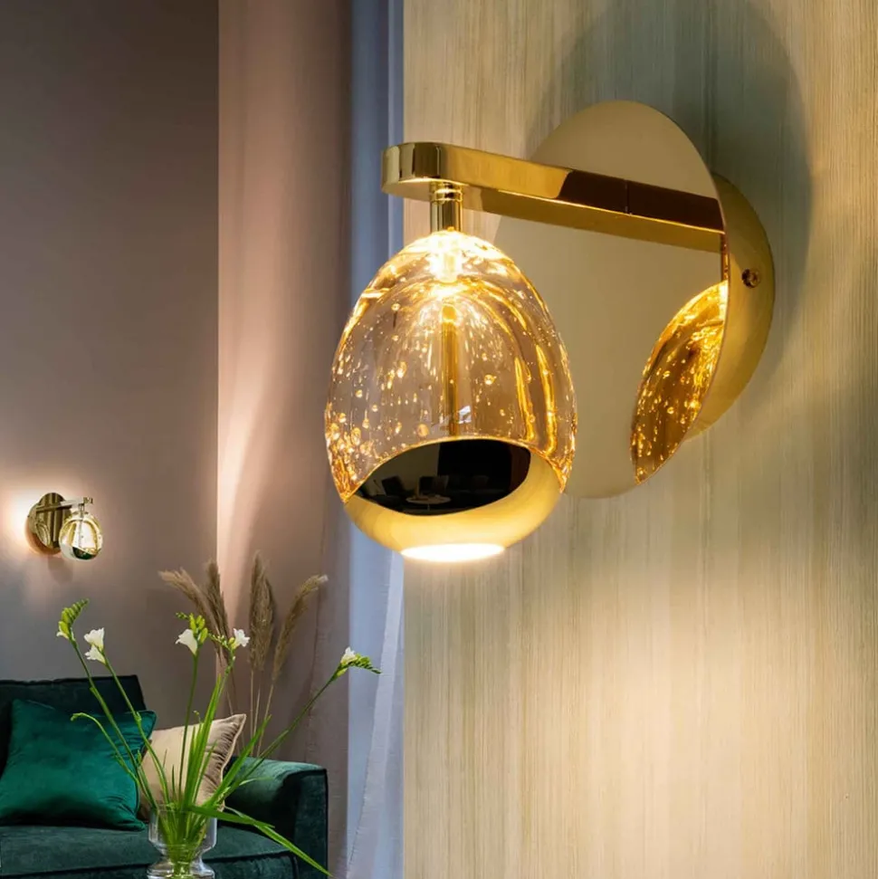 LED-væglampe Rocio, metal, glas, 1-lys, guld