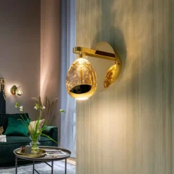 LED-væglampe Rocio, metal, glas, 1-lys, guld