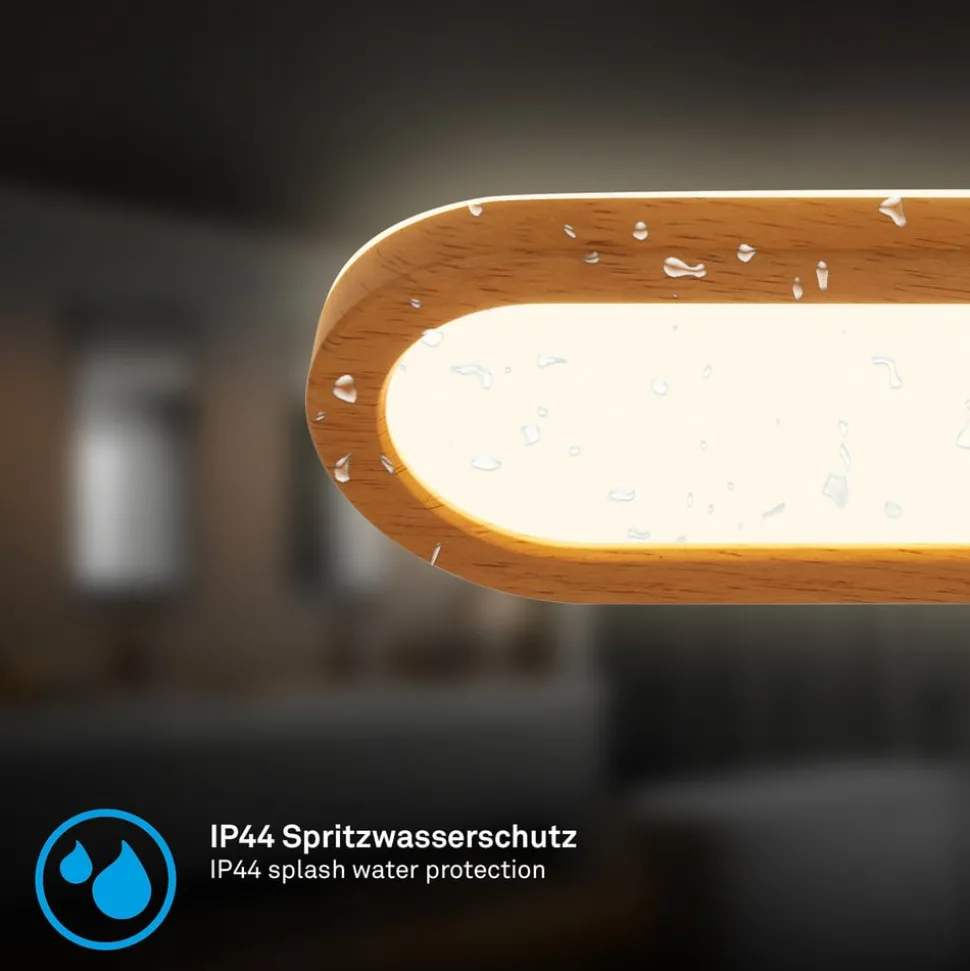 LED-væglampe til badeværelset Pil, træfarvet, bredde 35 cm, plast