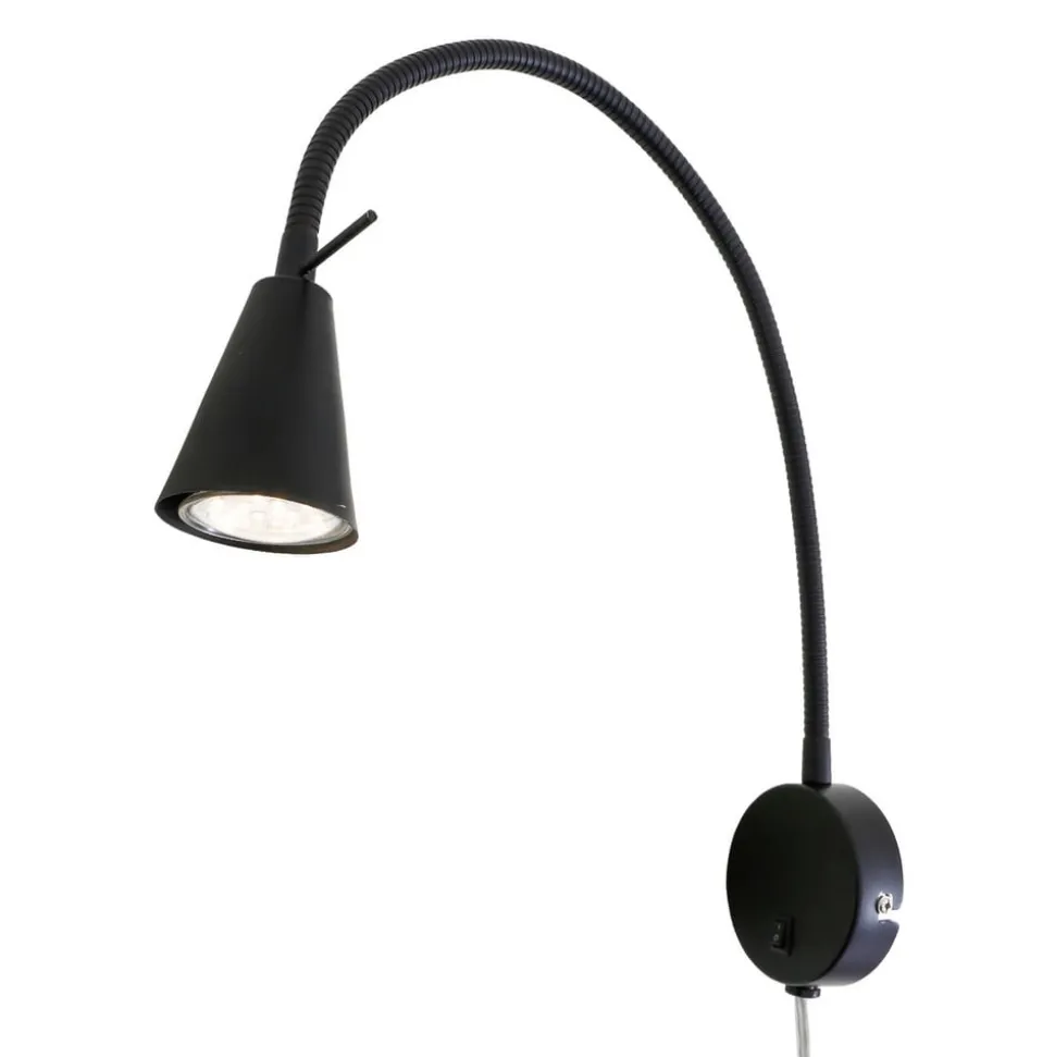 LED-væglampe Tusa, sort, metal, 45 cm, fleksibel arm
