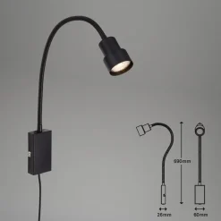 LED-væglampe Tusi med fleksarm, sort