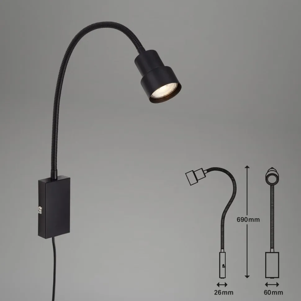LED-væglampe Tusi med fleksarm, sort