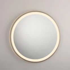 LED-vægspegel VIDRO, bronze, Ø 46 cm, powerbank, afbryder