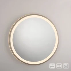 LED-vægspegel VIDRO, bronze, Ø 46 cm, powerbank, afbryder