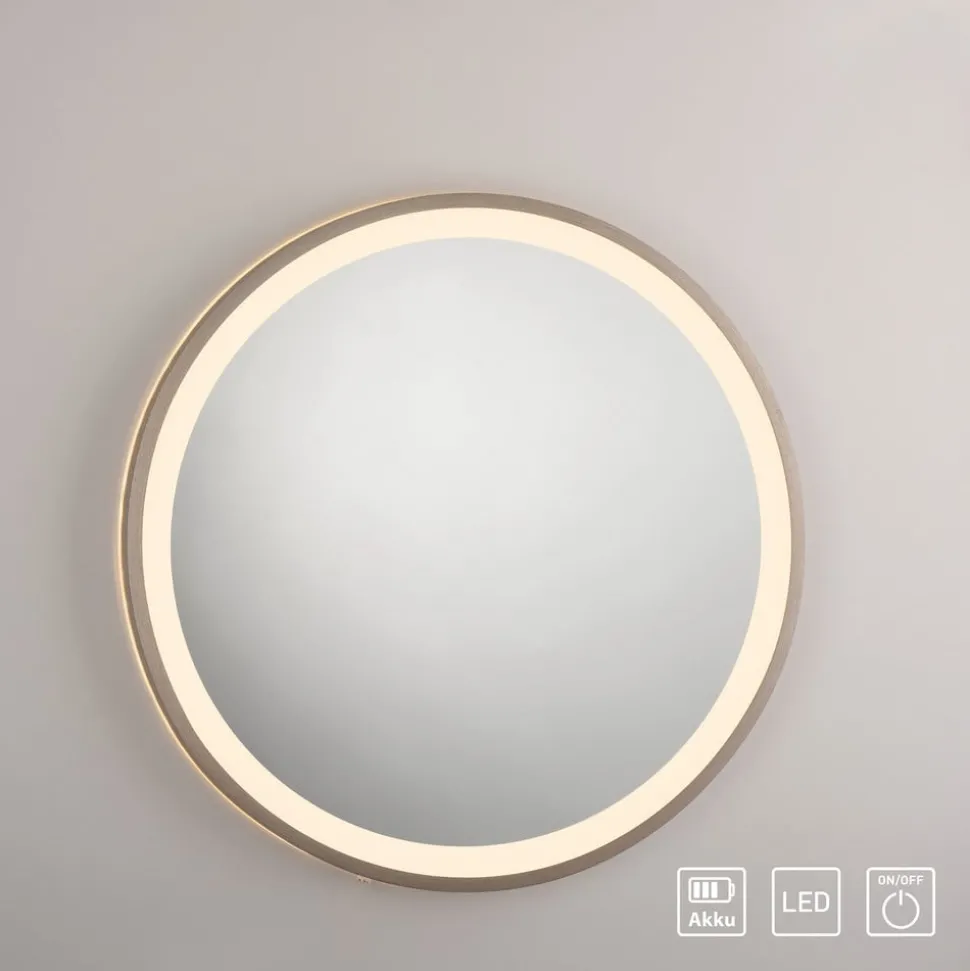 LED-vægspegel VIDRO, bronze, Ø 46 cm, powerbank, afbryder