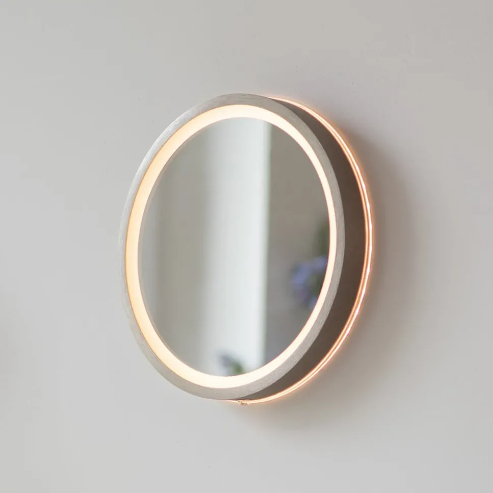 LED-vægspegel VIDRO, bronze, Ø 26 cm, powerbank, afbryder