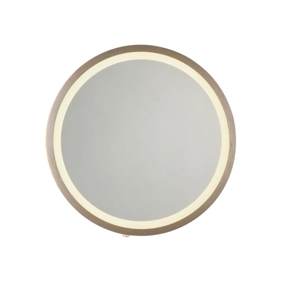 LED-vægspegel VIDRO, bronze, Ø 26 cm, powerbank, afbryder