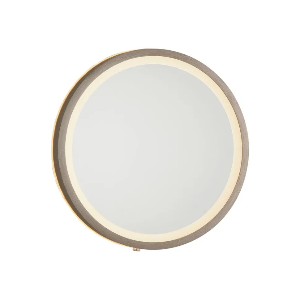 LED-vægspegel VIDRO, bronze, Ø 26 cm, powerbank, afbryder