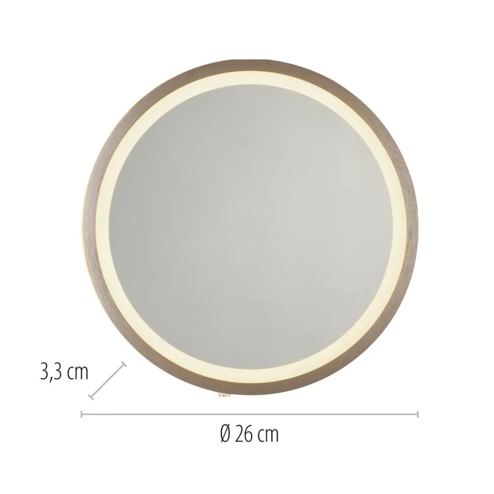 LED-vægspegel VIDRO, bronze, Ø 26 cm, powerbank, afbryder