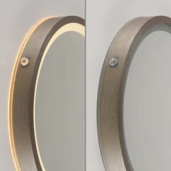 LED-vægspegel VIDRO, bronze, Ø 26 cm, powerbank, afbryder