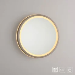 LED-vægspegel VIDRO, bronze, Ø 26 cm, powerbank, afbryder