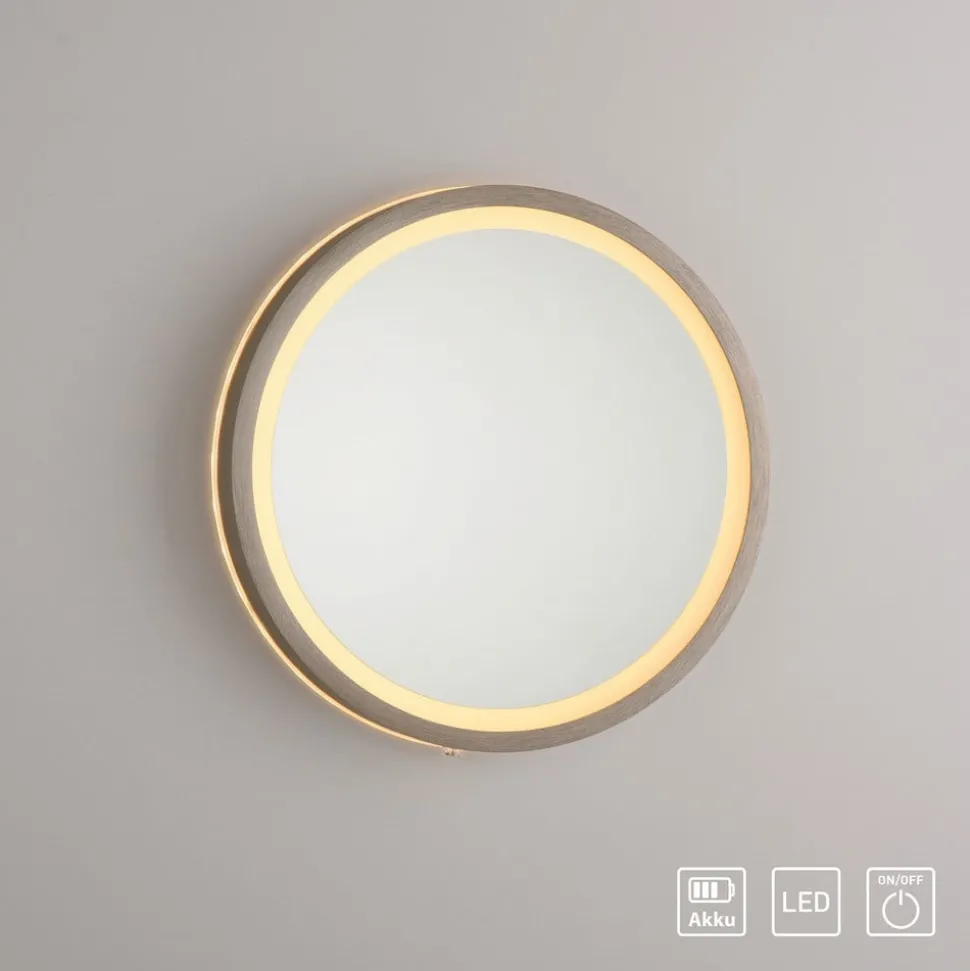 LED-vægspegel VIDRO, bronze, Ø 26 cm, powerbank, afbryder