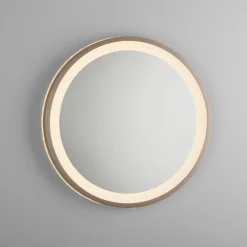 LED-vægspegel VIDRO, bronze, Ø 36 cm, powerbank, afbryder