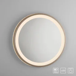 LED-vægspegel VIDRO, bronze, Ø 36 cm, powerbank, afbryder