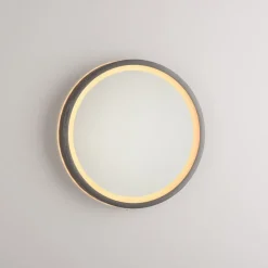 LED-vægspegel VIDRO, grå, Ø 26 cm, powerbank, afbryder