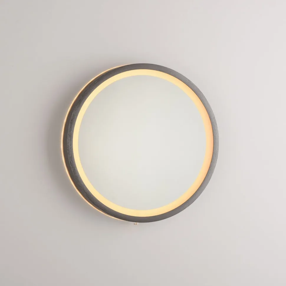 LED-vægspegel VIDRO, grå, Ø 26 cm, powerbank, afbryder