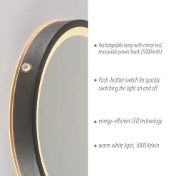 LED-vægspegel VIDRO, grå, Ø 26 cm, powerbank, afbryder