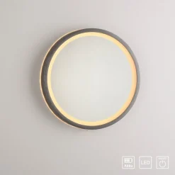 LED-vægspegel VIDRO, grå, Ø 26 cm, powerbank, afbryder