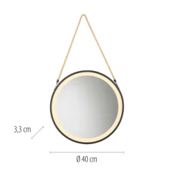 LED-vægspegel VIDRO, sort, Ø 40 cm, powerbank, hængende